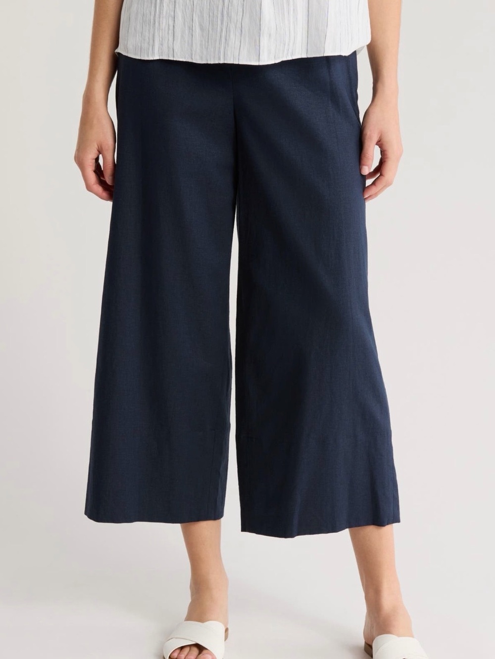 VINCE Linen Blend Crop Wide-Leg Navy Pants